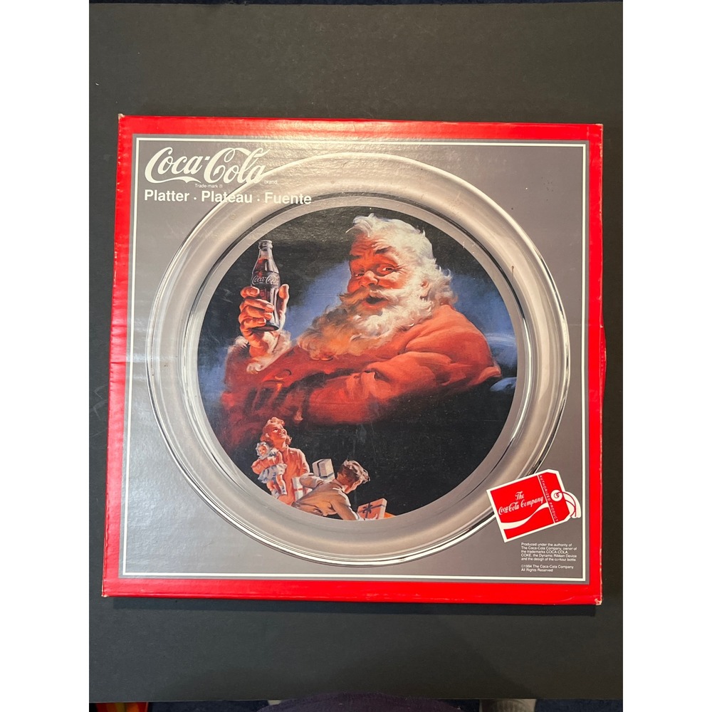 Vintage 1994 Coca-Cola Santa Claus Glass Platter Christmas Serving Tray 13 inch